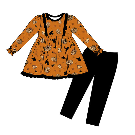 Baby Girls Halloween Pumpkin Bats Tunic Top Legging Clothes Sets Preorder(moq 5)