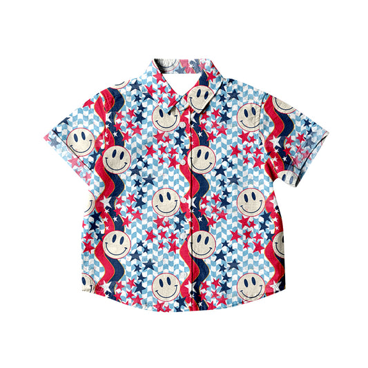 Baby Boys Smile Stars Buttons Short Sleeve Tee Shirts Tops preorder(moq 5)
