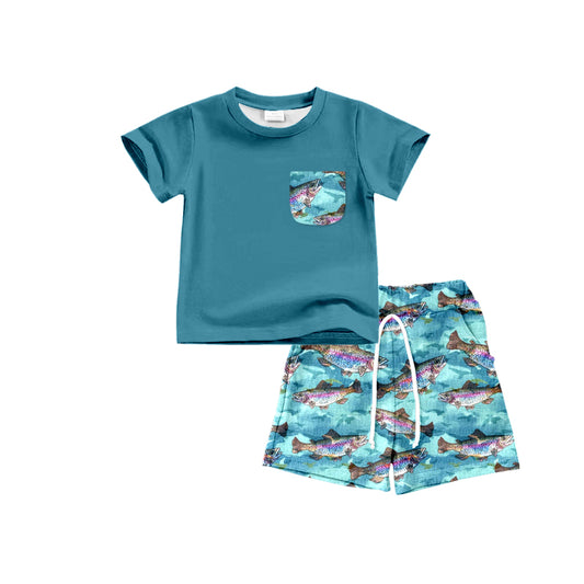 Baby Boys Blue Pocket Shirt Fishing Shorts Clothes Sets preorder (moq 5)