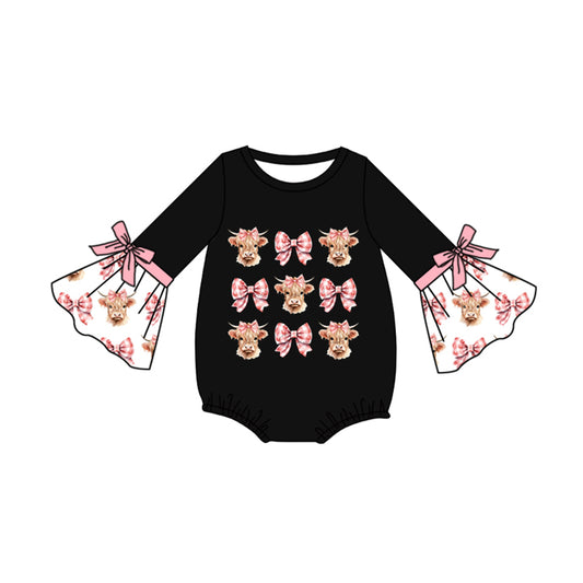 Baby Infant Girls Black Cow Bows Western Rompers preorder(moq 5)