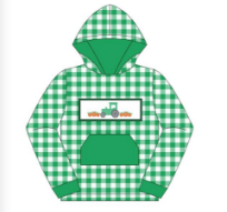 Baby Boys Green Plaid Truck Pumpkins Pocket Fall Hoodies Top Preorder