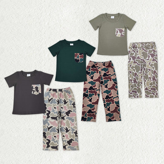 Sibling Baby Boys Short Sleeve Pocket Top Southern Hunting Camo Pants Clothes Sets