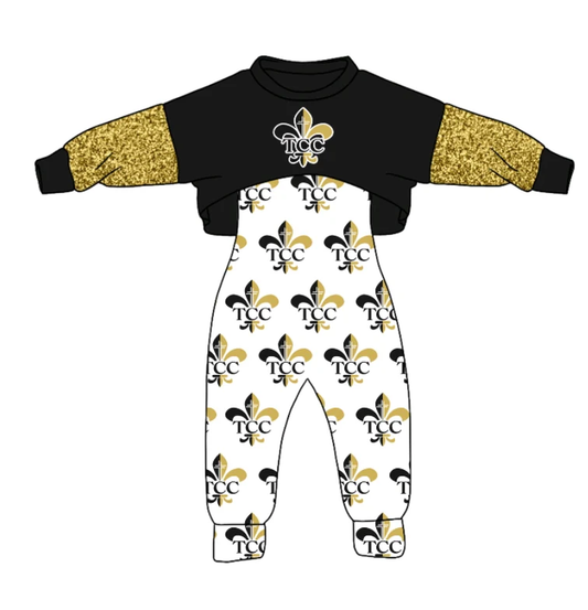 Preorder moq 5  Baby Girls Saints Team Top Jumpsuits 2pcs Sets