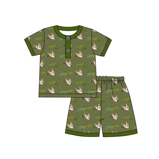 Baby Boys Olive Mallard Ducks Shirts Top Shorts Pajamas Sets preorder(MOQ 5)