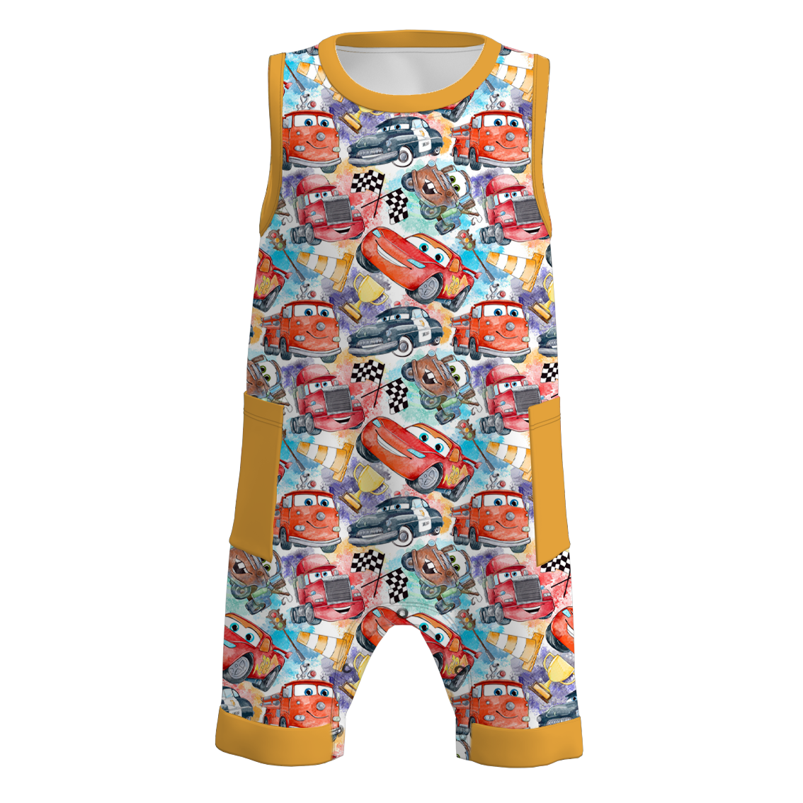 Baby Boys Racing Red Cars Pocket Sleeveless Rompers preorder(moq 5)