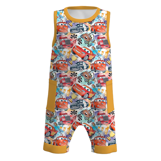 Baby Boys Racing Red Cars Pocket Sleeveless Rompers preorder(moq 5)