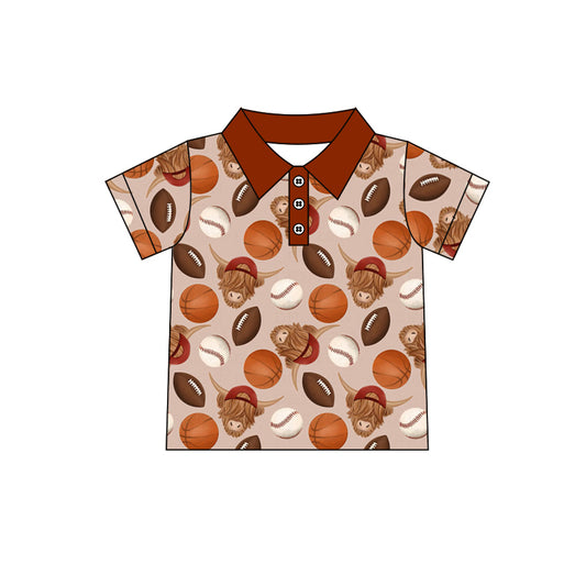 Baby Boys Balls Highland Cow Short Sleeve Buttons Tee Shirts Tops Preorder