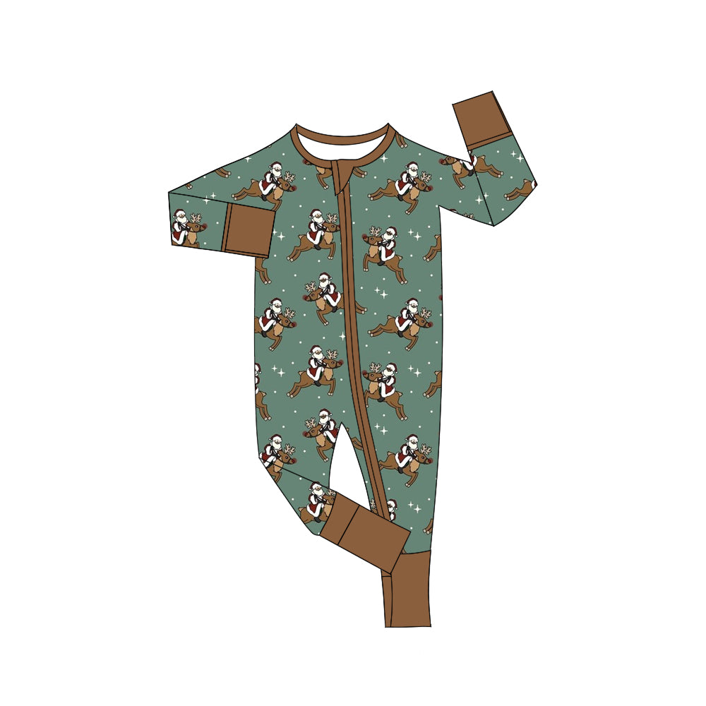 Baby Girls Western Santa Deer Zip Long Sleeve Rompers preorder(moq 5)