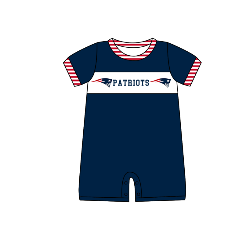 Preorder (moq 5)Baby Boys Navy Short Sleeve Patriots Team Rompers