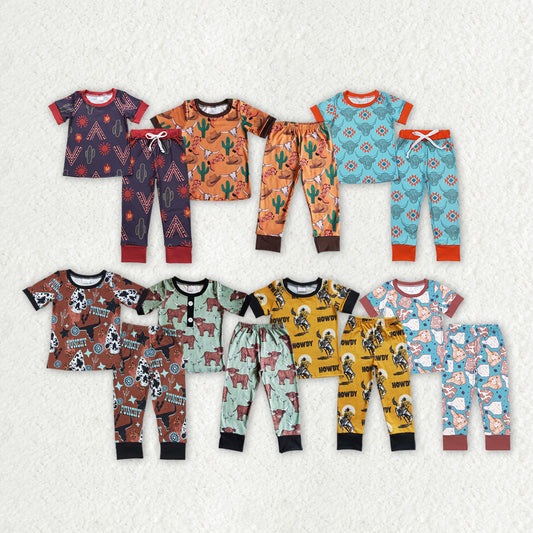 Baby Kids Toddler Sibling Western Short Sleeve Tee Pants Pajamas Clothes Sets