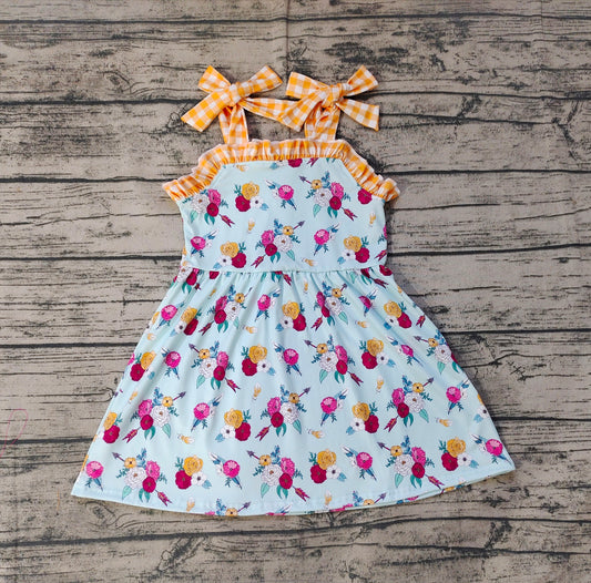 Baby Girls Mustard Flowers Straps Knee Length Dresses