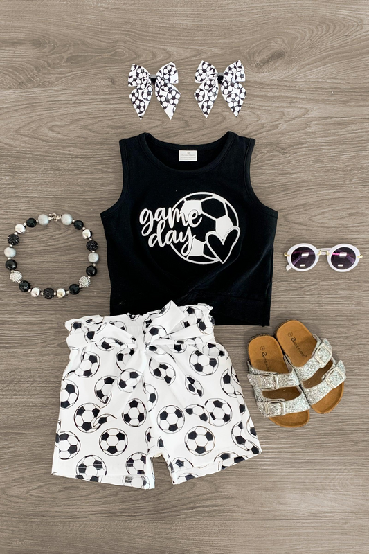 Baby Girls Game Day Soccer Tee Top Belt Shorts Clothing Sets Preorder(moq 5)