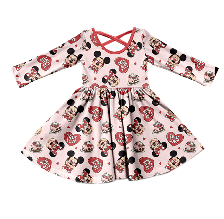 Baby Girls Cartoon Mouse Love Hearts Knee Length Dresses preorder(MOQ 5)