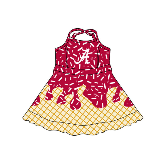 Preorder (moq 5)Baby Girls Strap Alabama Drip Sprinkles Team Shorts Ruffle Knee Length Dress
