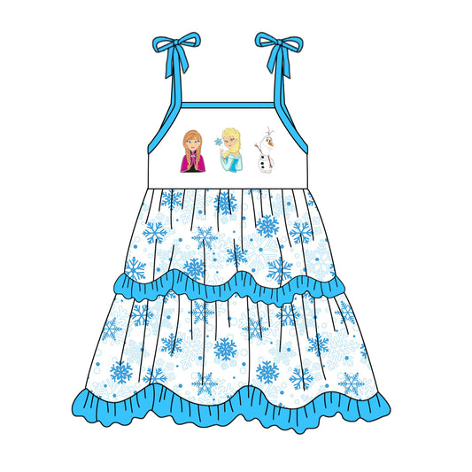 Preorder (moq 5)Baby Girls Princess Sister Print Summer Knee Length Dresses