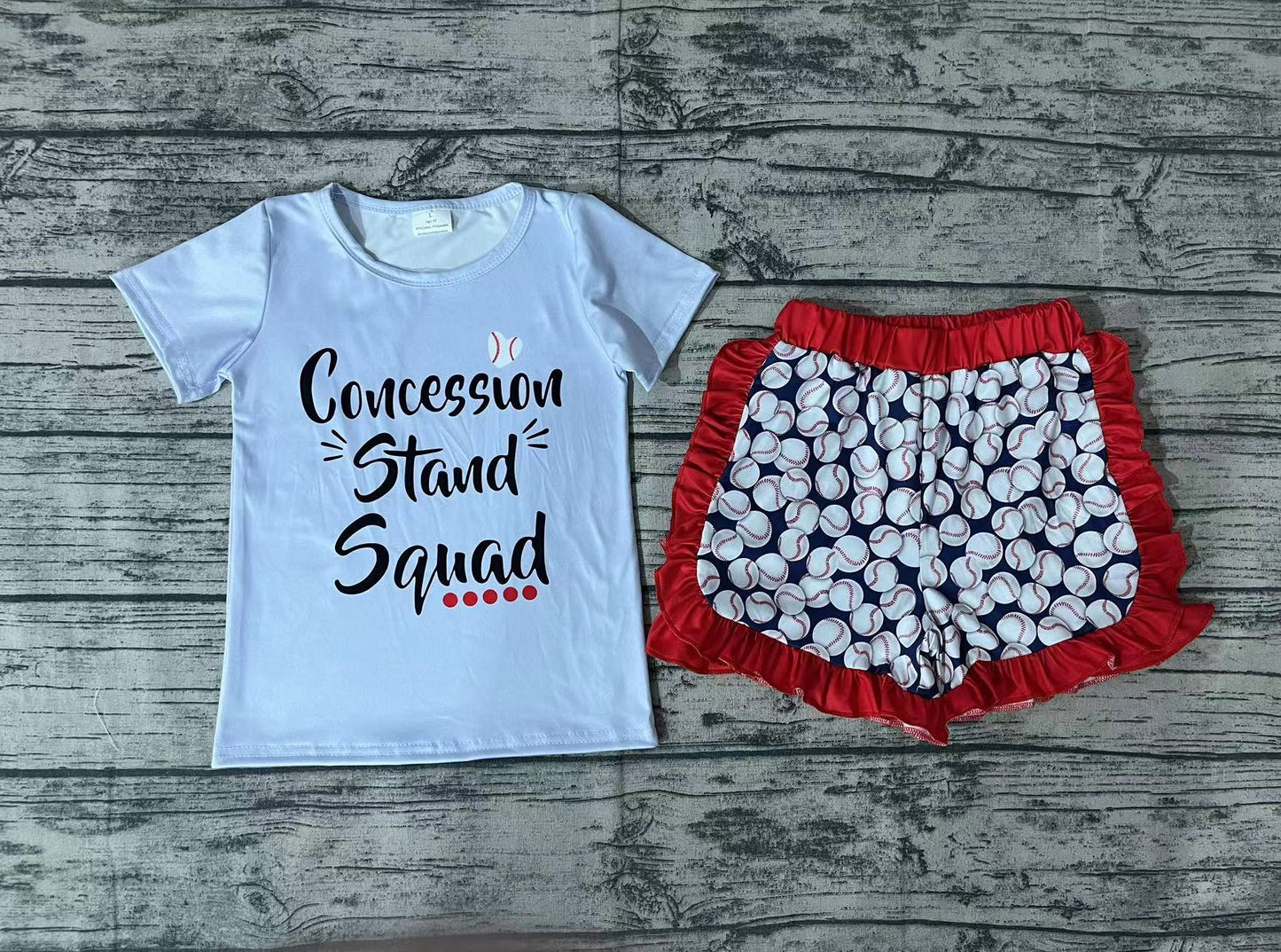 Baby Girls Grey Baseball Squad Shirt Top Ruffle Shorts Clothing Sets preorder