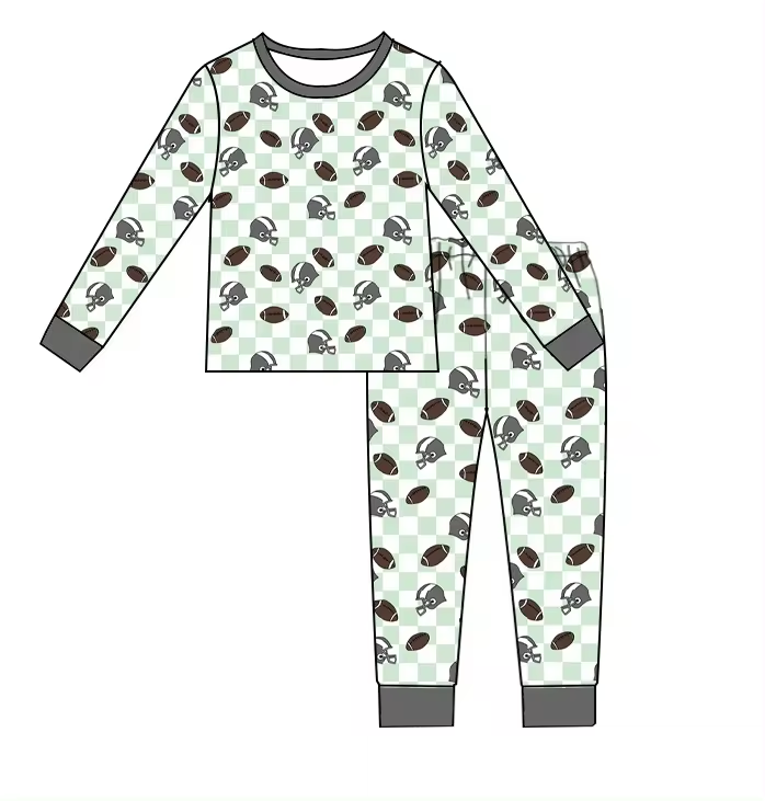 Baby Boys Football Checkered Long Sleeve Shirt Pants Pajamas Clothes Sets Preorder(moq 5)