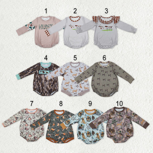 Sibling Baby Boys Girls Long Sleeves Camo Deer Dogs Ducks Hunting Rompers