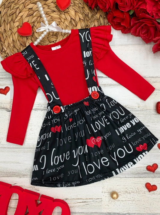 Baby Girls Valentines Red Shirt Top Suspender Skirt Clothes Sets preorder(MOQ 5)