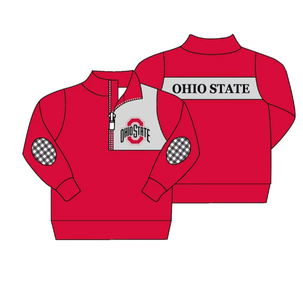 Preorder(moq 5)Baby Girls Red Long Sleeves Ohiostate Zipper Team Pullovers Top
