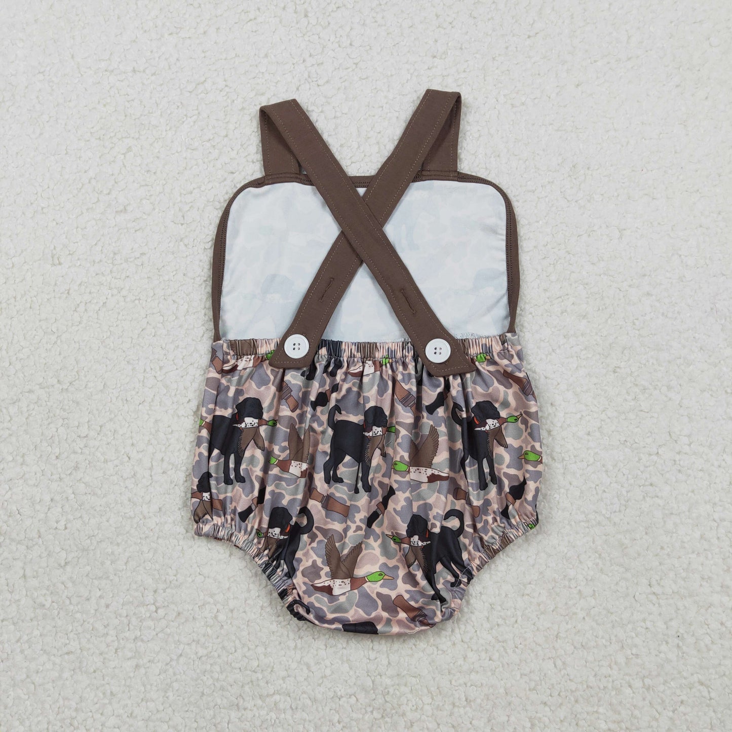 Baby Boys Strap Dog Ducks Camo Hunting Rompers