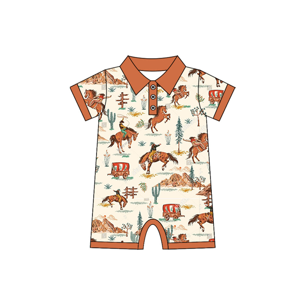 Preorder(moq 5)Baby Infant Boys Western Rodeo Cactus Rompers