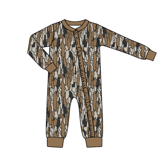 Baby Girls Fall Brown Camo Long Sleeve Zip Rompers preorder(moq 5)