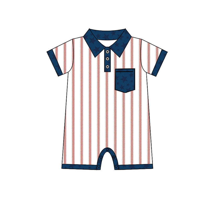 Preorder(moq 5)Baby Infant Boys Stripes Baseball Pocket Rompers