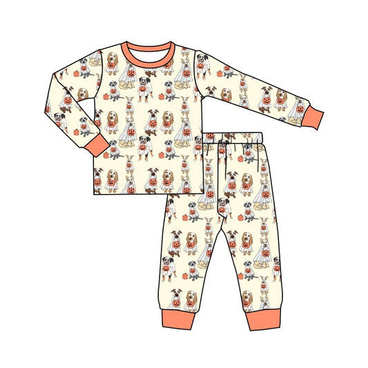 Baby Girls Halloween Dogs Pumpkin Top Pants Pajamas Clothes Sets Preorder(moq 5)