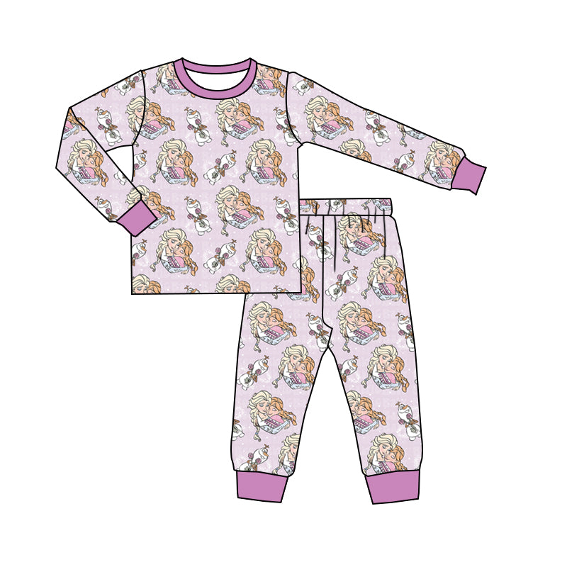 Baby Girls Princess Purple Top Pants Pajamas Clothes Sets Preorder(moq 5)