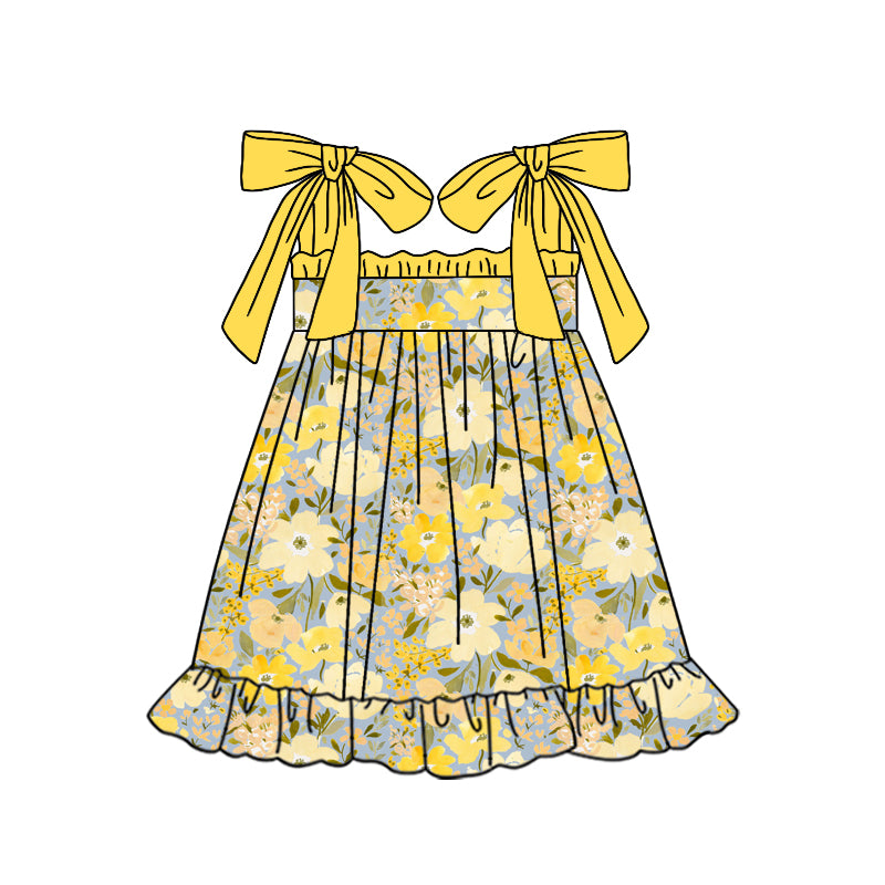 Baby Girls Straps Yellow Flowers Knee Length Dresses preorder (moq 5)