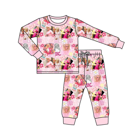 Baby Girls Pink Singer Flowers Top Pants Pajamas Clothes Sets Preorder(moq 5)