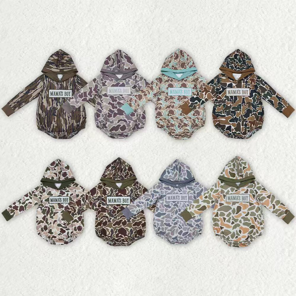 Sibling Baby Boys Southern Camo Embroidery Mama's Boy Hoodies Top