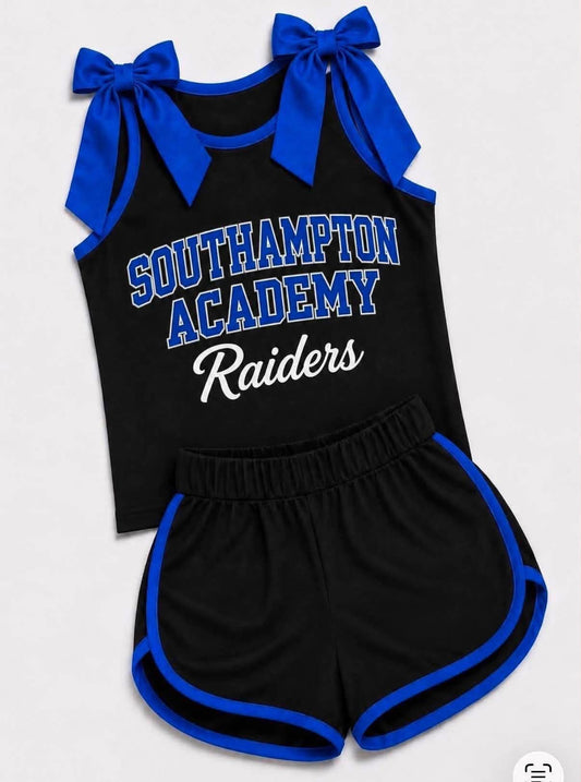 Preorder (moq 5)Baby Girls Yoga Raiders Bows Sleeveless Top Shorts Team Clothes Sets