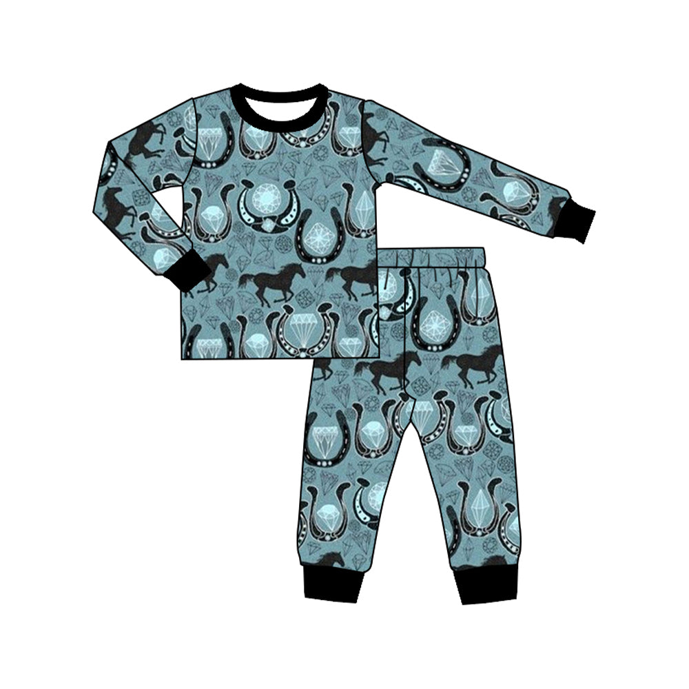 Baby Boys Horse Western Top Pants Pajamas Kids Clothing Sets preorder(MOQ 5)