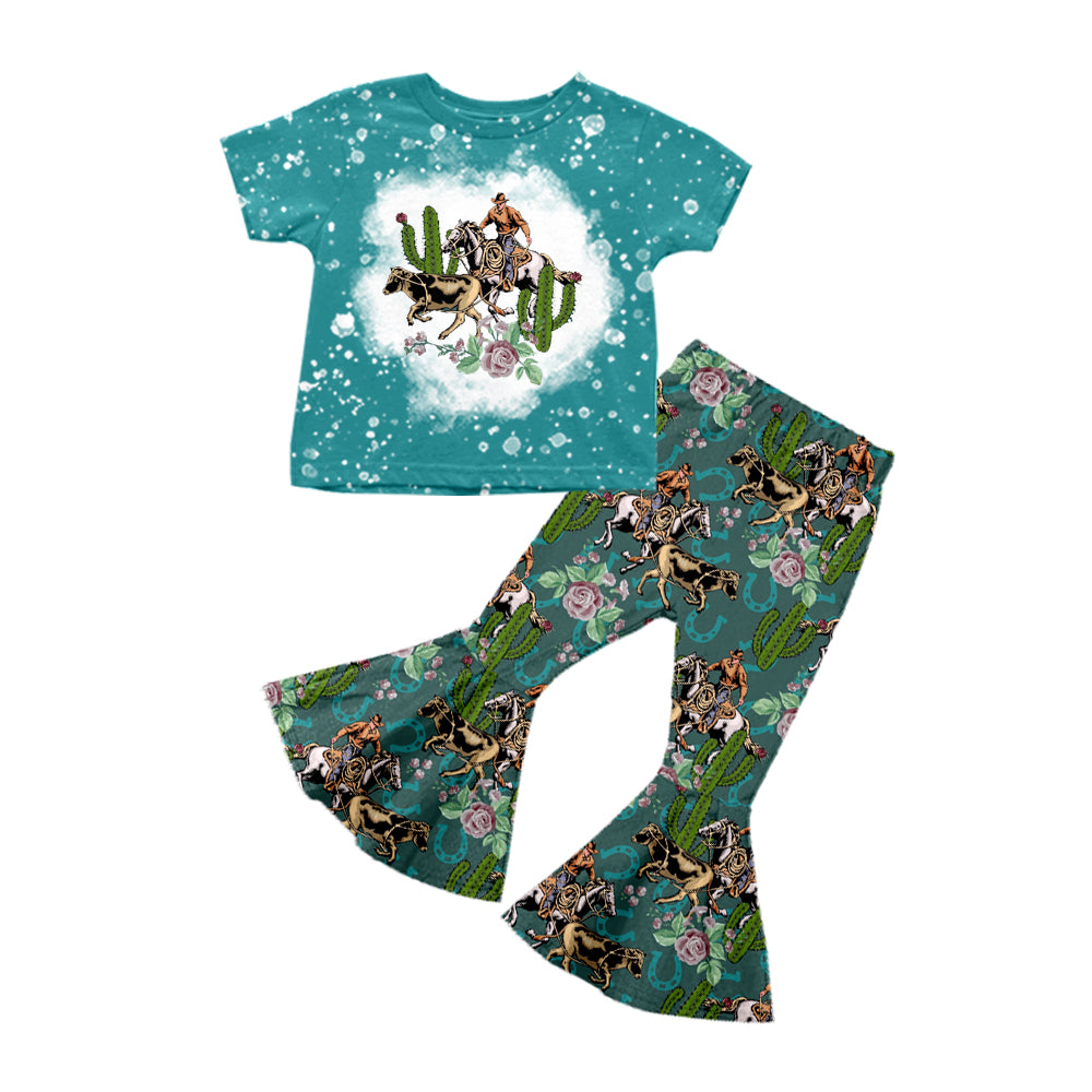 Baby Girls Cactus Flowers Rodeo Shirt Bell Pants Western Clothes Sets preorder(moq 5)