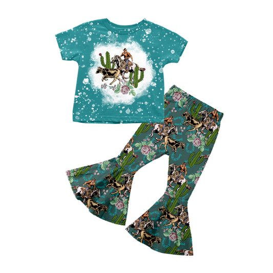 Baby Girls Cactus Flowers Rodeo Shirt Bell Pants Western Clothes Sets preorder(moq 5)