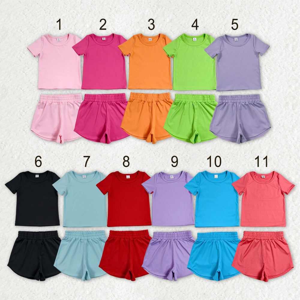 Sibling Baby Girls Colorful Short Sleeve Shirt Top Sport Short Yoga Active Clothes Sets