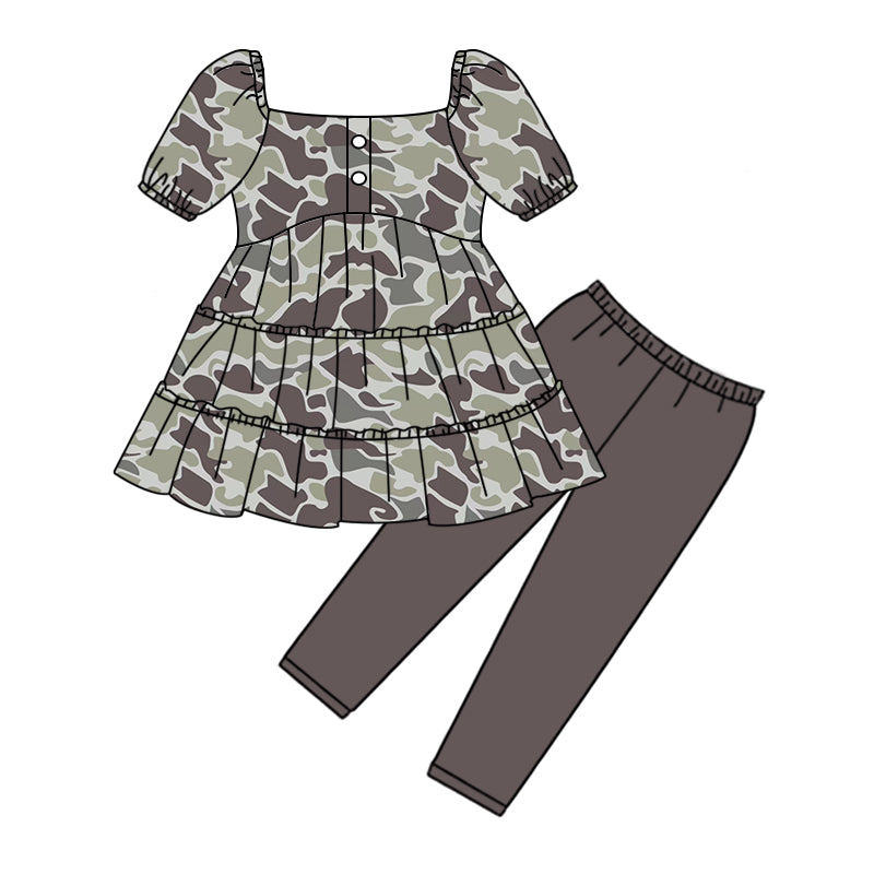 Baby Girls Grey Camo Tunic Top Legging Clothes Sets Preorder(moq 5)