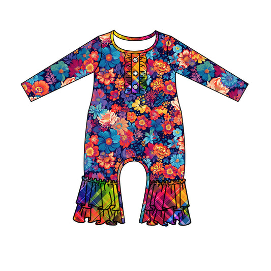 Baby Girls Flowers Dark Color Long Sleeve Rompers preorder(moq 5)