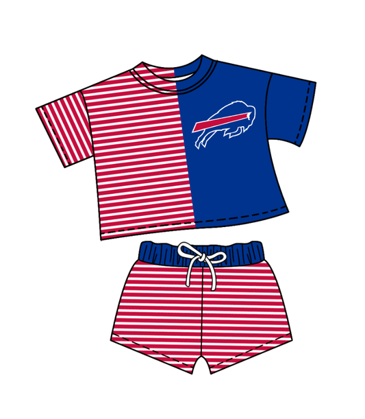 Preorder (moq 5)Baby Girls Red Stripe Bulls Top Shorts Team Clothes Sets