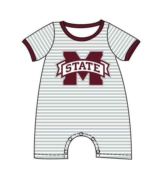 preorder(moq 5) Baby Boys Short Sleeve Grey Stripe M State Team Rompers