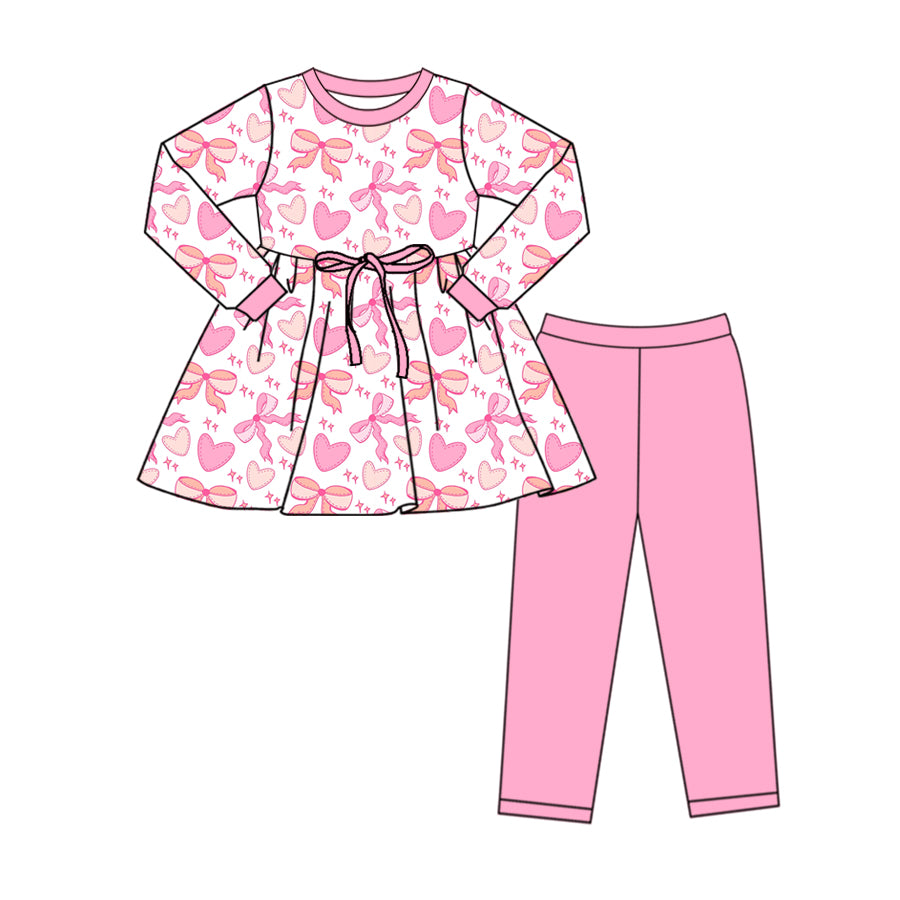 Baby Girls Pink Bows Hears Tunic Legging Outfits Sets preorder(MOQ 5)