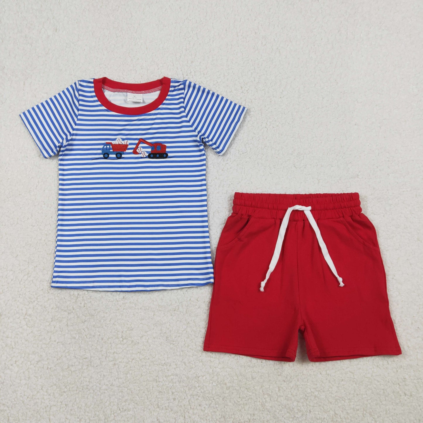 Embroidery Baseballs Trucks Baby Boys Stripe Top Pockets Shorts Team Clothes Sets