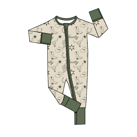 Baby Infant Boys Western Cow Howdy Zip Rompers preorder(moq 5)