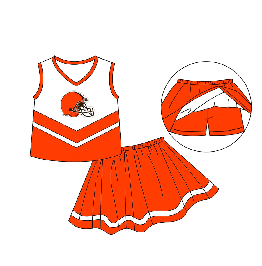 Preorder (moq 5)Baby Girls Sleeveless Orange Baseball Hats Vest Skorts Team Clothes Set