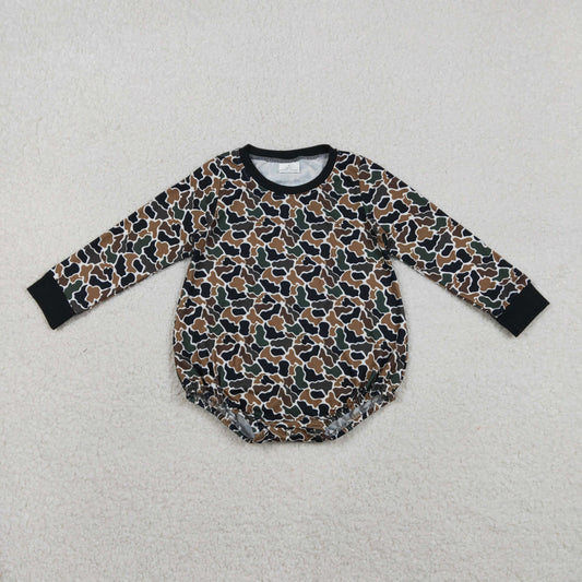 Baby Boys Dark Brown Camo Long Sleeve Southern Rompers