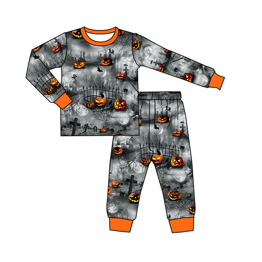 Baby Boys Halloween Pumpkin Shirt Pants Pajamas Clothes Sets Preorder(moq 5)