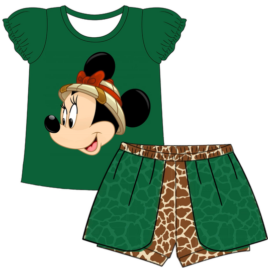 Baby Girls Green Mouse Animal Shirt Shorts Summer Clothes Sets preorder (moq 5)
