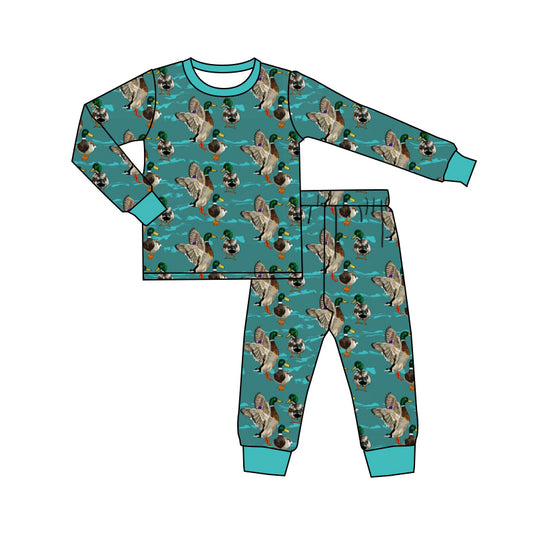 Baby Boys Blue Ducks Hunting Top Pants Pajamas Outfits Clothes Sets preorder(MOQ 5)